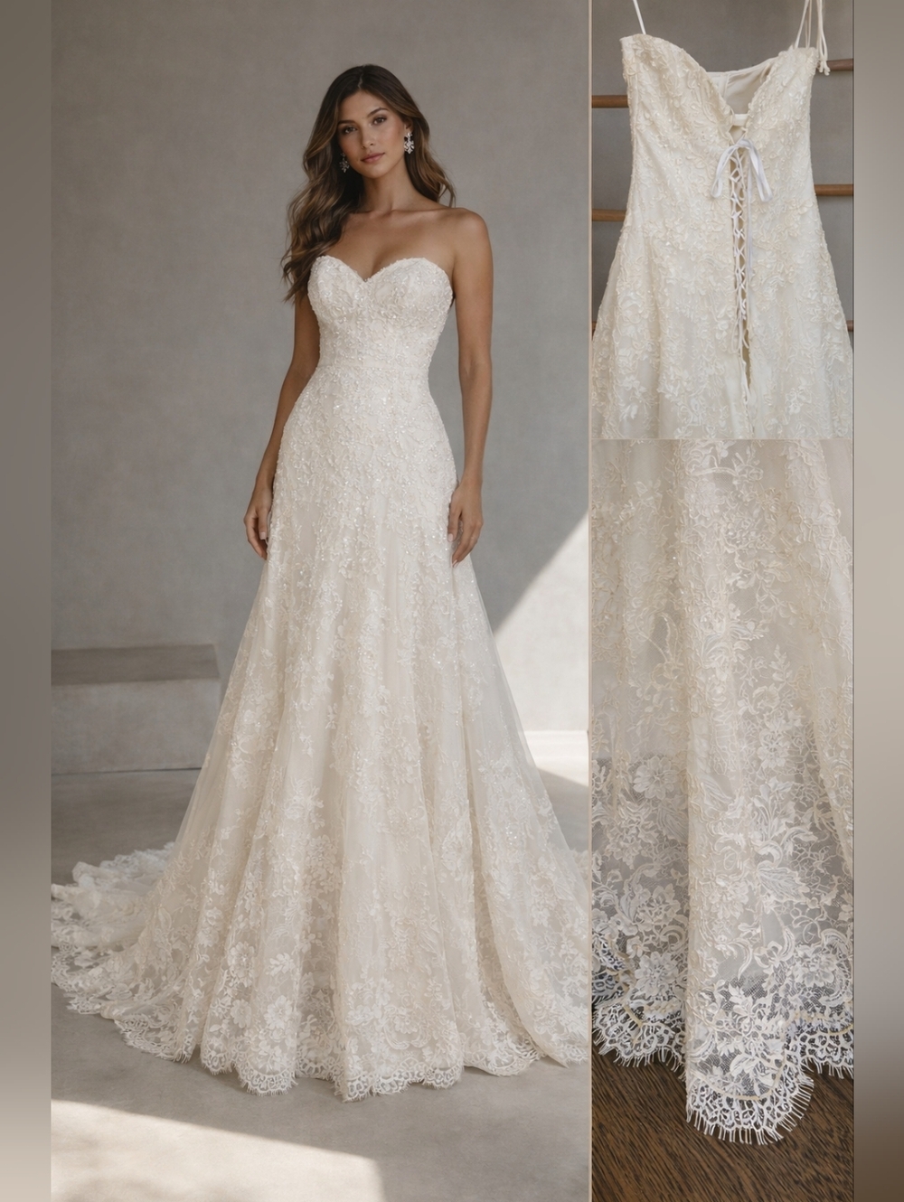 Essense Of Australia D1788 Strapless Lace Champagne Wedding Dress 12